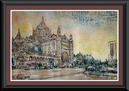"Basilique de Lisieux" - Etude3 - 24x36cm - Aquarelle-Encre - 250€
