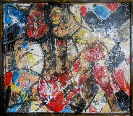 "Dame assis" - 53x63 cm - Acrylique